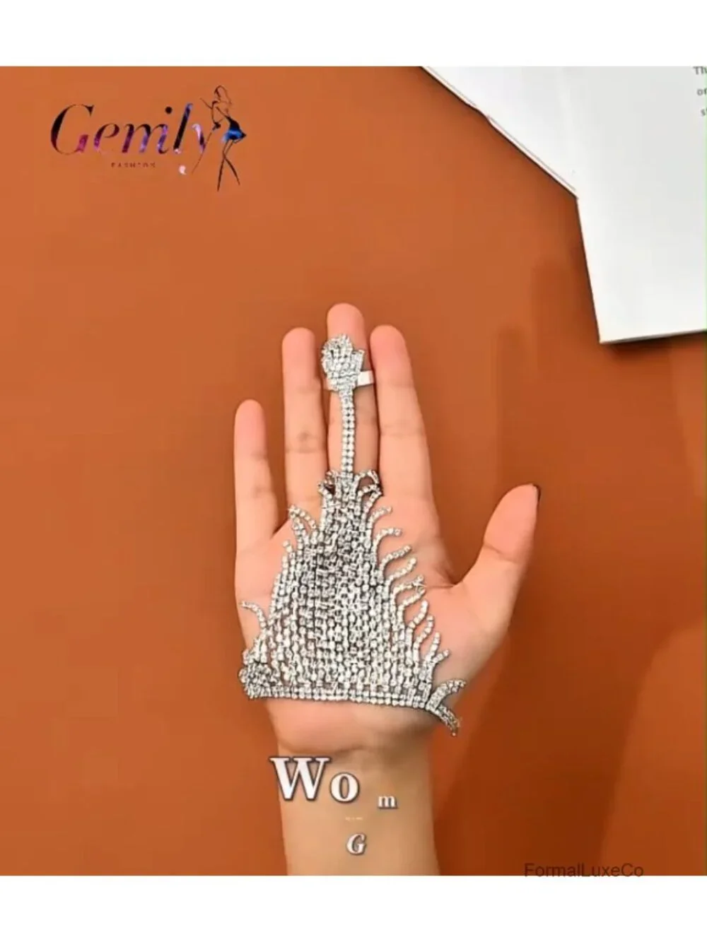 Rhinestone Fingerless Gloves with Ring Sparkly Crystal Hand Chain Women